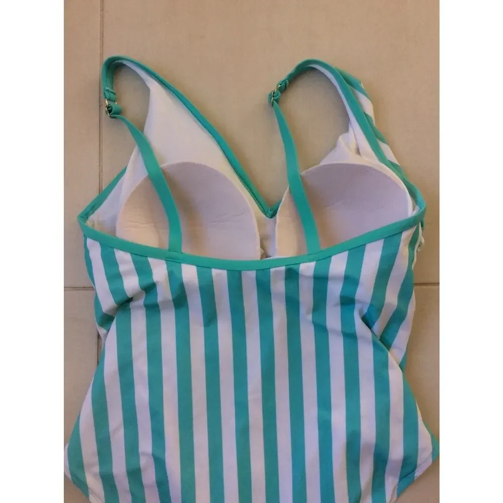 Kona Sol Swim One Piece Swimsuit Ruched Striped Summer Beach